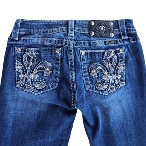 Miss Me Fleur De Lis Embellished Signature Skinny Jeans Dark Denim Size 27